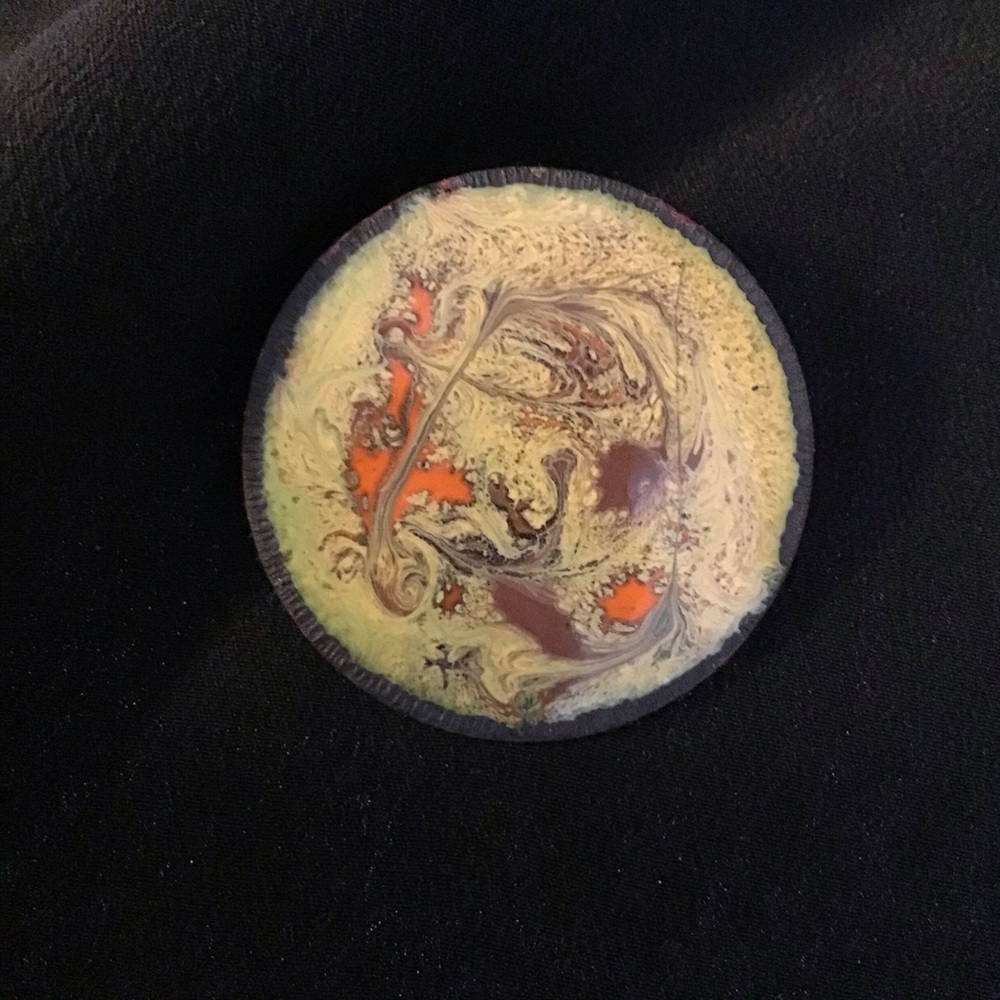 Vintage Handmade Enamel Brass Pin Brutalist